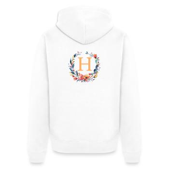 H Monogram, Flower Wreath, Personalizable - Unisex Premium Organic Zip Hoodie - white - Back - Thijin (182cm)