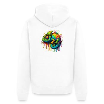 Chamäleon - Unisex Premium Bio Zip Hoodie - Weiß - Hinten - Thijin (182cm)