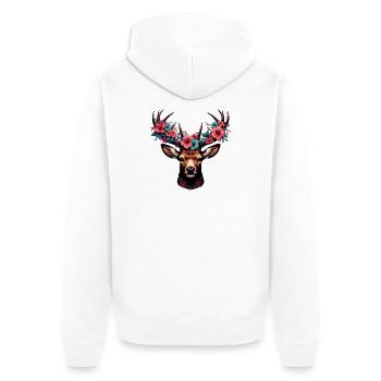 Cerf avec des fleurs - Veste à capuche bio Premium Unisexe - blanc - Dos - Thijin (182cm)