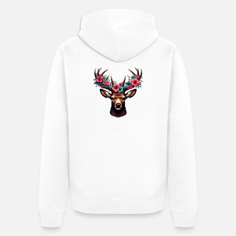 Cerf avec des fleurs - Veste à capuche bio Premium Unisexe - blanc