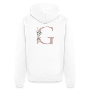 G Monogramm, Floral, personalisierbar - Unisex Premium Bio Zip Hoodie - Weiß - Hinten - Thijin (182cm)