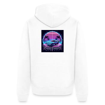 80s Synthwave – Neon Dream Car - Unisex Premium Bio Zip Hoodie - Weiß - Hinten - Thijin (182cm)