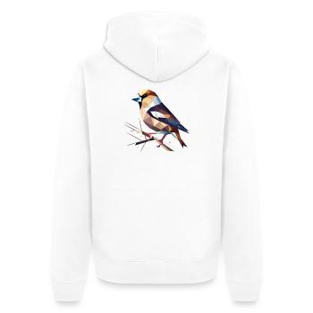 Kernbeißer Vogel – Farbenspiel der Natur - Unisex Premium Bio Zip Hoodie - Weiß - Hinten - Thijin (182cm)