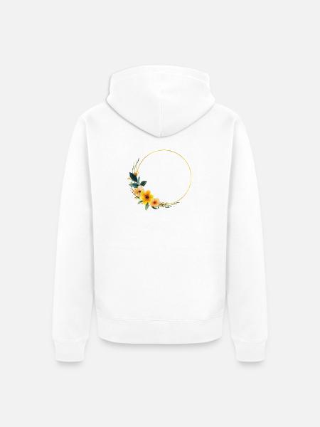 Geel - Oranje - Bloem Cirkel, aanpasbaar - Uniseks Premium bio ziphoodie - wit