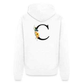 C Monogram, Floral, Customizable - Unisex Premium Organic Zip Hoodie - white - Back - Thijin (182cm)