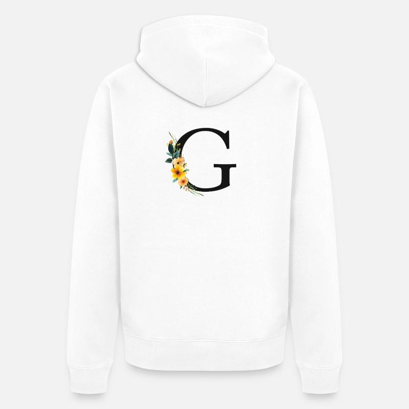 G Monogram, Floral, Personnalisable - Veste à capuche bio Premium Unisexe - blanc