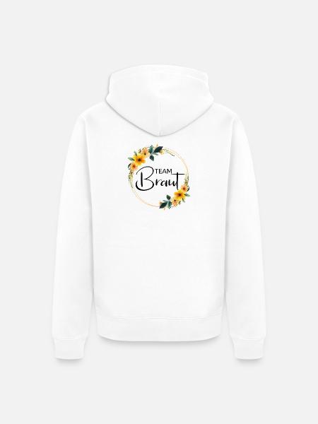 Team Braut! Bunter Blumen Kranz - Unisex Premium Bio Zip Hoodie - Weiß