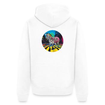 Colorful zebra in neon cityscape - Unisex Premium Organic Zip Hoodie - white - Back - Thijin (182cm)