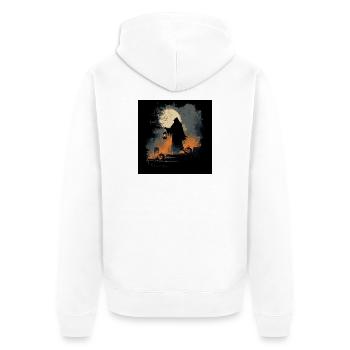 Sensenmann Silhouette mit Kürbissen und Vollmond - Unisex Premium Bio Zip Hoodie - Weiß - Hinten - Thijin (182cm)