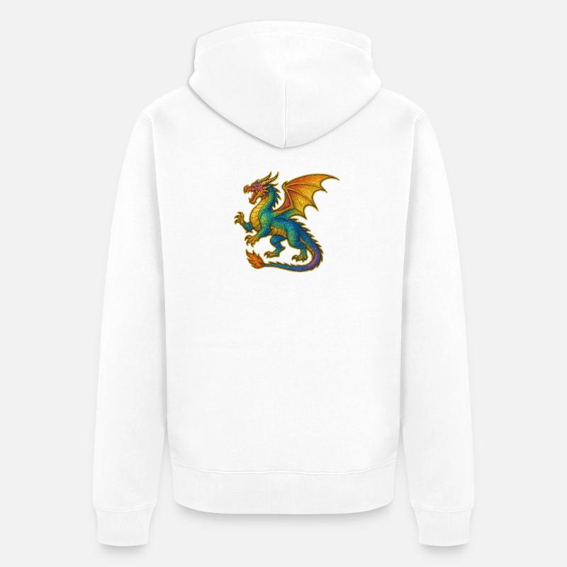 Regenbogen Glitzerdrache - Unisex Premium Bio Zip Hoodie - Weiß