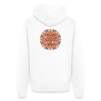 Psychedelic Retro – Good Energy Only - Unisex Premium Bio Zip Hoodie - Weiß - Hinten - Thijin (182cm)