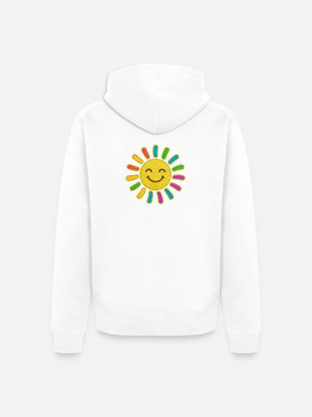 Baby Sonne | Glitzernder Sonnenschein Lächelsonne - Premium økologisk unisex-hættejakke - hvid