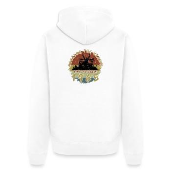 60e anniversaire Faire vibrer la foule DRM 11/1965 - Veste à capuche bio Premium Unisexe - blanc - Dos - Thijin (182cm)