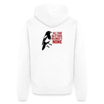 Krähe und roter Glitter-Spruch - Unisex Premium Bio Zip Hoodie - Weiß - Hinten - Thijin (182cm)