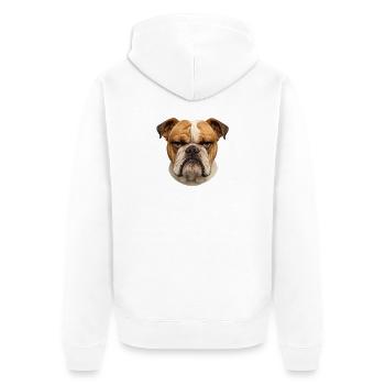 Bulldog Blick Harte Gelassenheit - Unisex Premium Bio Zip Hoodie - Weiß - Hinten - Thijin (182cm)