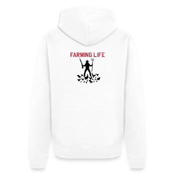 Neues Design Verrückter Landwirt In Rot Schwarz - Unisex Premium Bio Zip Hoodie - Weiß - Hinten - Thijin (182cm)