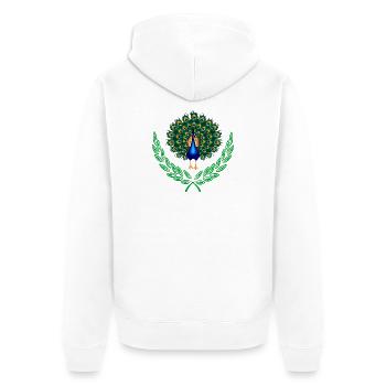 Peacock in Green Laurel Wreath - Unisex Premium Organic Zip Hoodie - white - Back - Thijin (182cm)