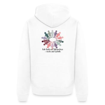 I like people - not labels - Unisex Premium Organic Zip Hoodie - white - Back - Thijin (182cm)