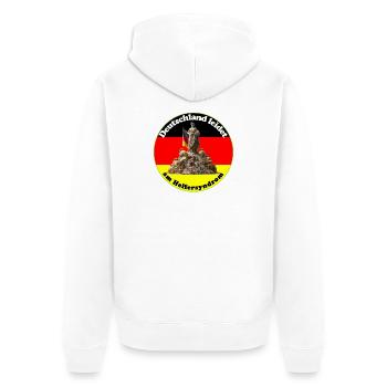 Deutschland hat ein Helfersyndrom - Unisex Premium Bio Zip Hoodie - Weiß - Hinten - Thijin (182cm)