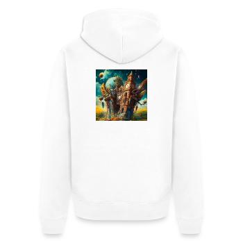 Tour d’horloge surréaliste et globe - Veste à capuche bio Premium Unisexe - blanc - Dos - Thijin (182cm)