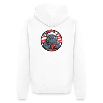 Christmas Hippo Cartoon - Unisex Premium Organic Zip Hoodie - white - Back - Thijin (182cm)