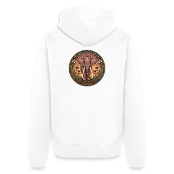 Elefantenporträt im Blütenkreis - Unisex Premium Bio Zip Hoodie - Weiß - Hinten - Thijin (182cm)