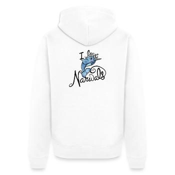 Illustration de l’amour des narvals - Veste à capuche bio Premium Unisexe - blanc - Dos - Thijin (182cm)