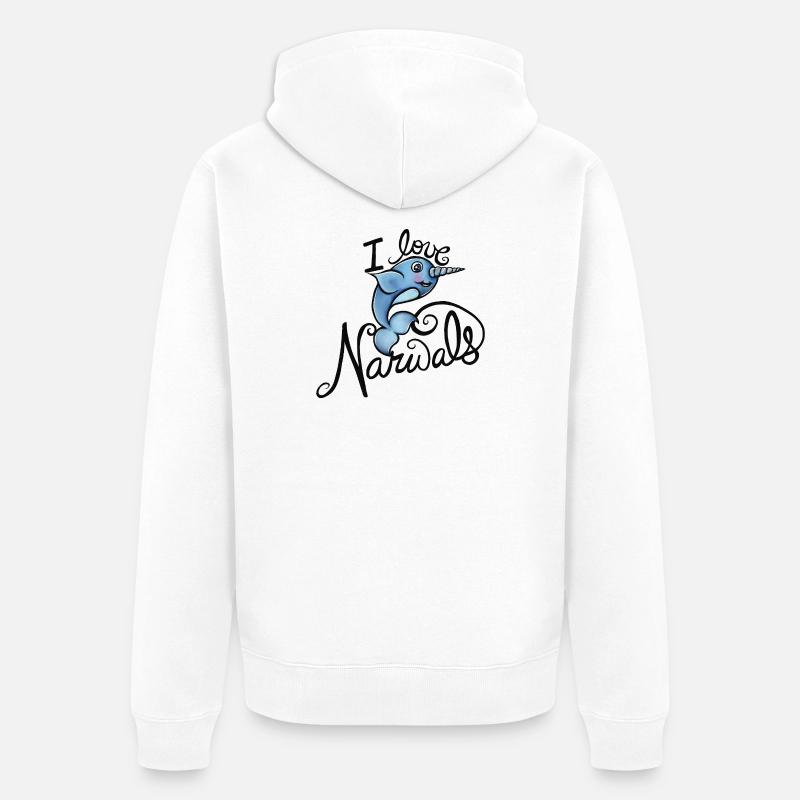 Illustration de l’amour des narvals - Veste à capuche bio Premium Unisexe - blanc