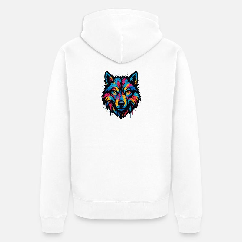 Art de tête de loup néon - Veste à capuche bio Premium Unisexe - blanc