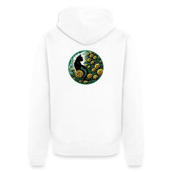 Midnight Cat Among Golden Marigolds - Unisex Premium Organic Zip Hoodie - white - Back - Thijin (182cm)