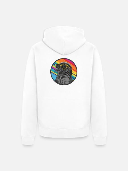 Bunter Seehund mit Sonnenbrille - Unisex Premium Bio Zip Hoodie - Weiß