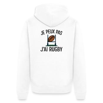 Je peux pas j'ai rugby - Veste à capuche bio Premium Unisexe - blanc - Dos - Thijin (182cm)