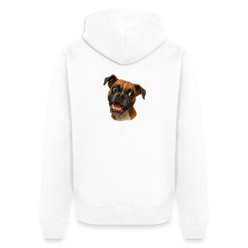 Boxer Grin Portrait Print - Unisex Premium Organic Zip Hoodie - white - Back - Thijin (182cm)