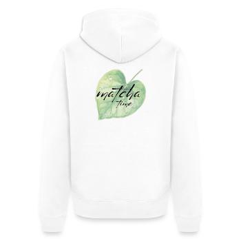 Matcha, Leaf, Green, Time - Unisex Premium Organic Zip Hoodie - white - Back - Thijin (182cm)