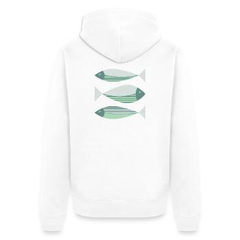 Illustrierte Grafik Fischgrün - Unisex Premium Bio Zip Hoodie - Weiß - Hinten - Thijin (182cm)