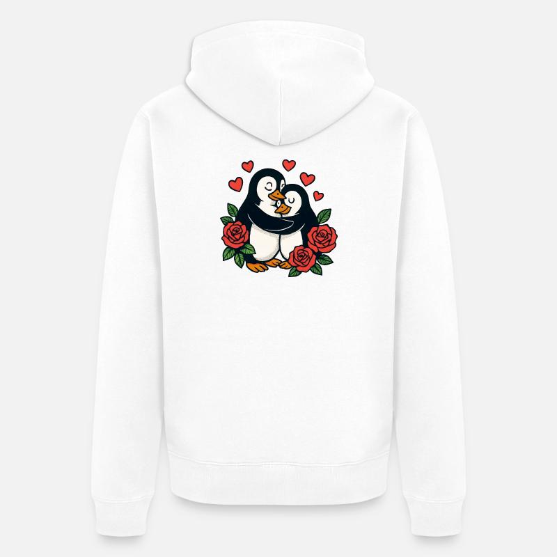 Câlin de pingouin avec Rose Love - Veste à capuche bio Premium Unisexe - blanc