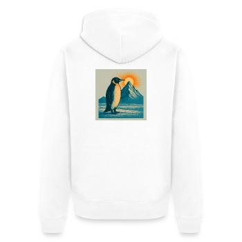 Pinguin im Sonnenaufgang am Bergmeer - Unisex Premium Bio Zip Hoodie - Weiß - Hinten - Thijin (182cm)