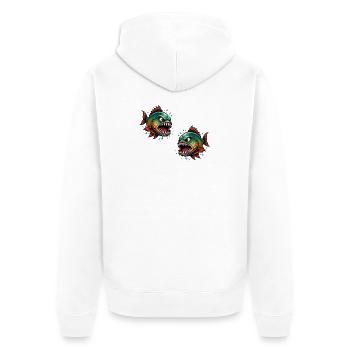 Piranha Tiefseejäger - Unisex Premium Bio Zip Hoodie - Weiß - Hinten - Thijin (182cm)