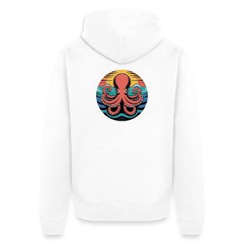Retro Oktopus Sonnenuntergang Tintenfisch Motiv - Unisex Premium Bio Zip Hoodie - Weiß - Hinten - Thijin (182cm)