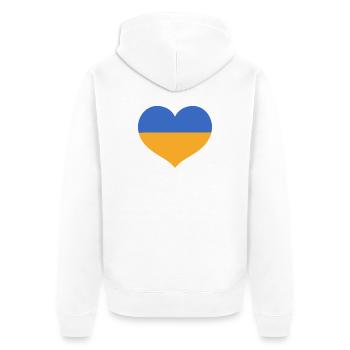 Flaggenherz in den Farben der Ukraine - Unisex Premium Bio Zip Hoodie - Weiß - Hinten - Thijin (182cm)