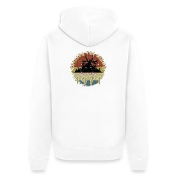 55e anniversaire Faire vibrer la foule DRM 03/1971 - Veste à capuche bio Premium Unisexe - blanc - Dos - Thijin (182cm)