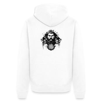 Holzfäller Stencil mit Doppelaxt   - Unisex Premium Bio Zip Hoodie - Weiß - Hinten - Thijin (182cm)