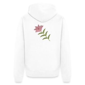 Pink Lily Flower on Green Stem - Unisex Premium Organic Zip Hoodie - white - Back - Thijin (182cm)