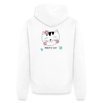 Pretty Cat – Cute Cat with Flower for Girls - Unisex Premium Organic Zip Hoodie - white - Back - Thijin (182cm)