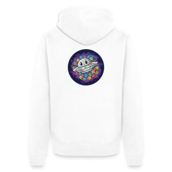 Kuscheliges UFO mit Sternenzauber - Unisex Premium Bio Zip Hoodie - Weiß - Hinten - Thijin (182cm)