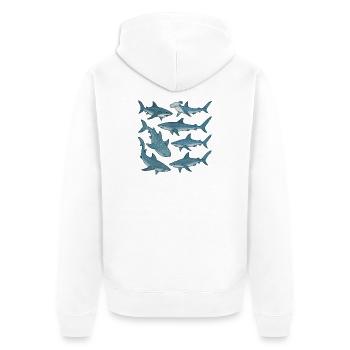 Blue Shark Parade Ozeandruck - Unisex Premium Bio Zip Hoodie - Weiß - Hinten - Thijin (182cm)