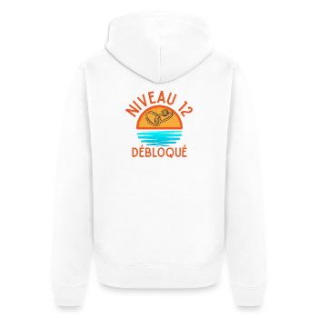 Niveau 12 Débloqué Anniversaire Couple - Veste à capuche bio Premium Unisexe - blanc - Dos - Thijin (182cm)
