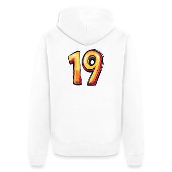 19 Zahl Bunt - Unisex Premium Bio Zip Hoodie - Weiß - Hinten - Thijin (182cm)