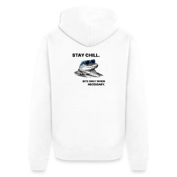 Stay Chill – Krokodil Spruch Halftone Style - Unisex Premium Bio Zip Hoodie - Weiß - Hinten - Thijin (182cm)