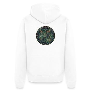 Stier Mandala Teal-Gold Kreis - Unisex Premium Bio Zip Hoodie - Weiß - Hinten - Thijin (182cm)